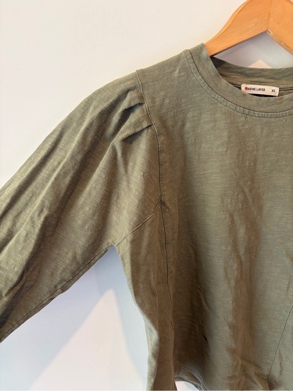 Marine Layer Olive Green Long Sleeve Puff Sleeve XS